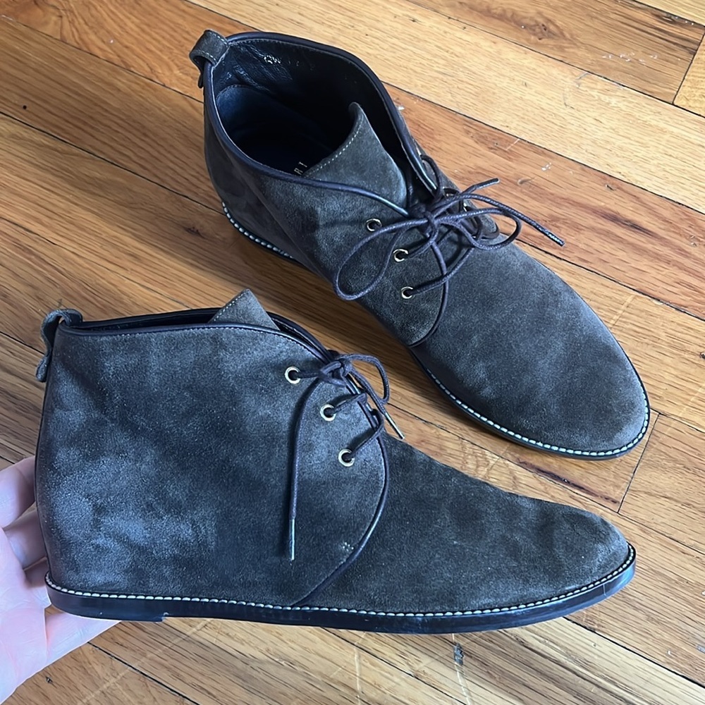 Stuart Weitzman Suede Lace Up Ankle Boots Hidden Wedge Size 7.5
